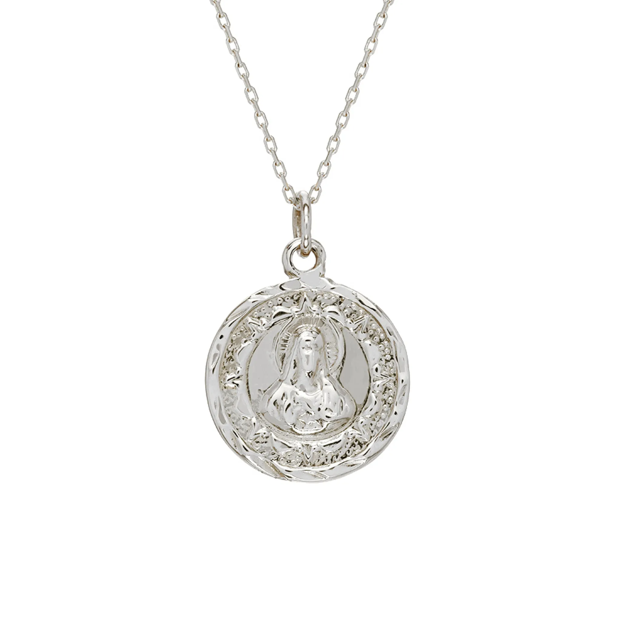 14K Gold Virgin Mary Miraculous Medal Double Sided Charm Necklace