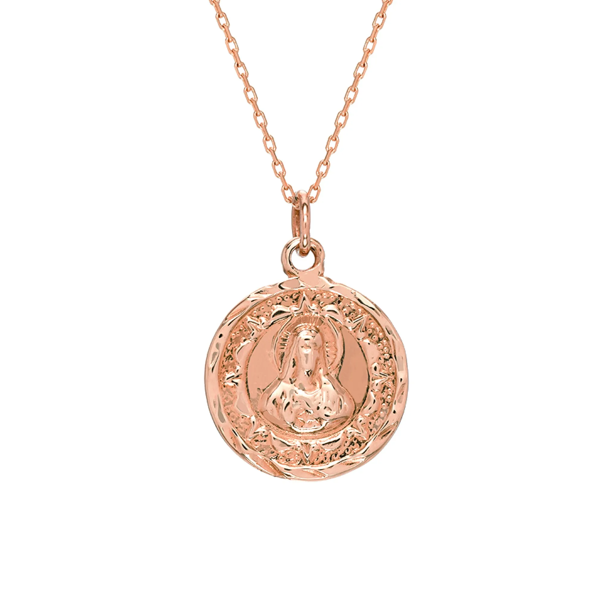 14K Gold Virgin Mary Miraculous Medal Double Sided Charm Necklace