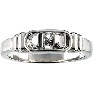 14k White Gold Jesus, Mary and Joseph Ring Men's Size 8