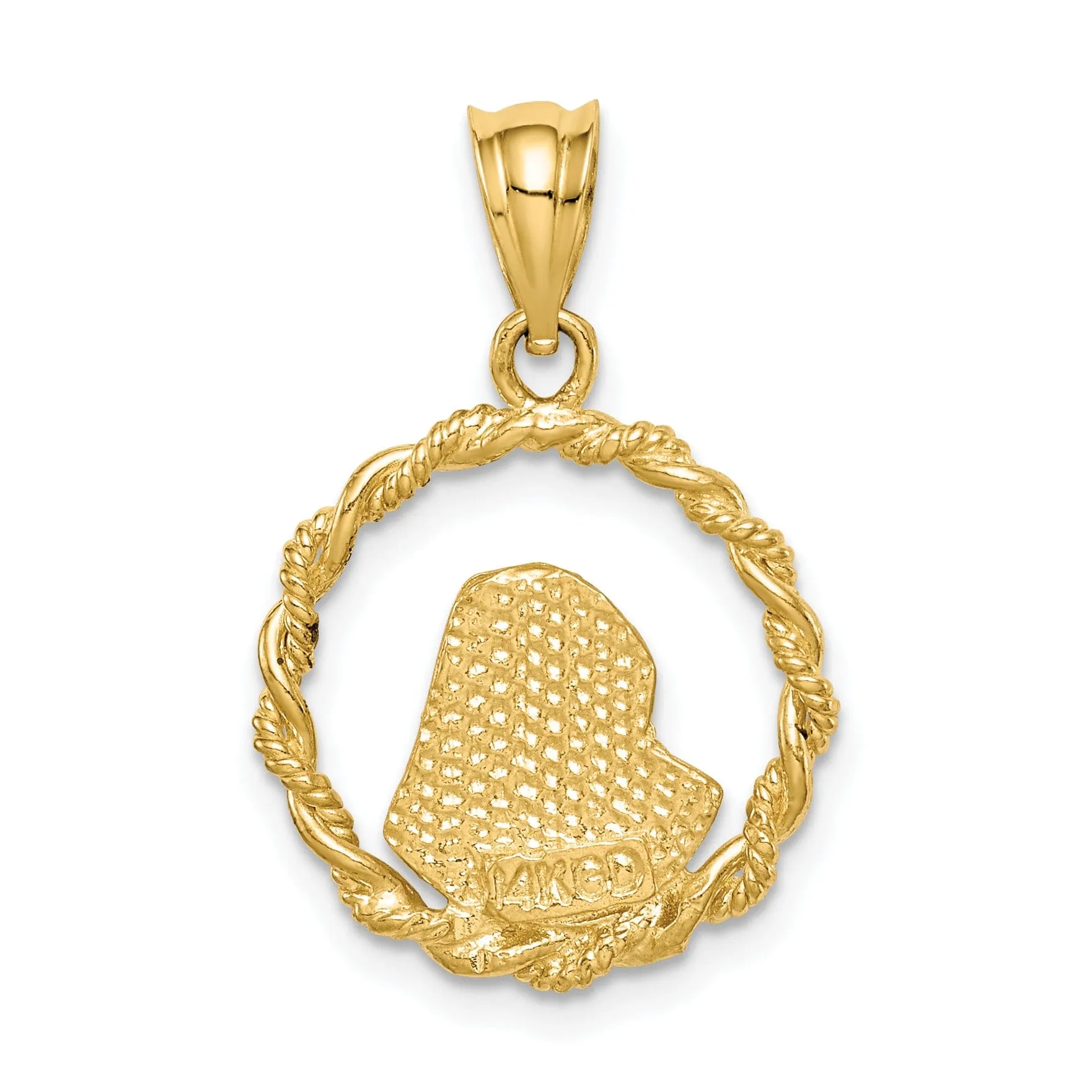 14k Yellow Gold Brushed and Polished Diamond-cut Virgin Mary Pendant