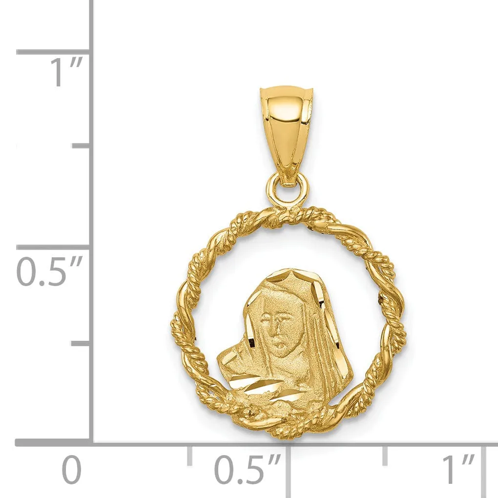 14k Yellow Gold Brushed and Polished Diamond-cut Virgin Mary Pendant