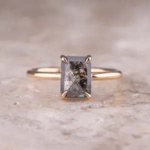 1.56 Carat Black Speckled Emerald Diamond Engagement Ring, Jane Setting, 14k Yellow Gold