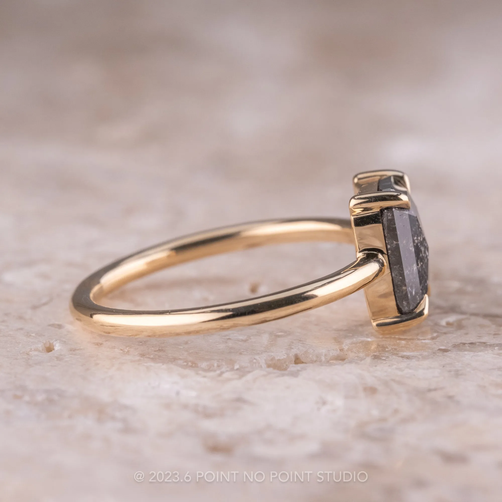 1.56 Carat Black Speckled Emerald Diamond Engagement Ring, Jane Setting, 14k Yellow Gold