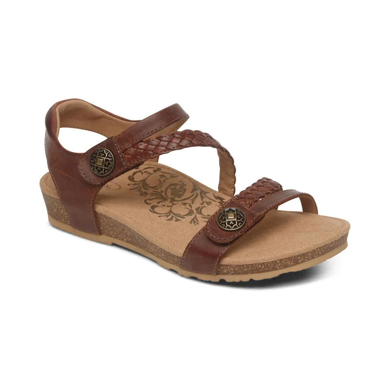 Aetrex Jillian Braided Quarter Strap Sandal in Silver, Walnut, Ivory, Black & Cork