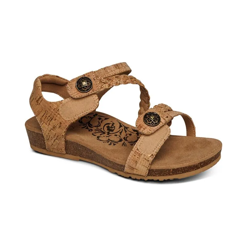 Aetrex Jillian Braided Quarter Strap Sandal in Silver, Walnut, Ivory, Black & Cork