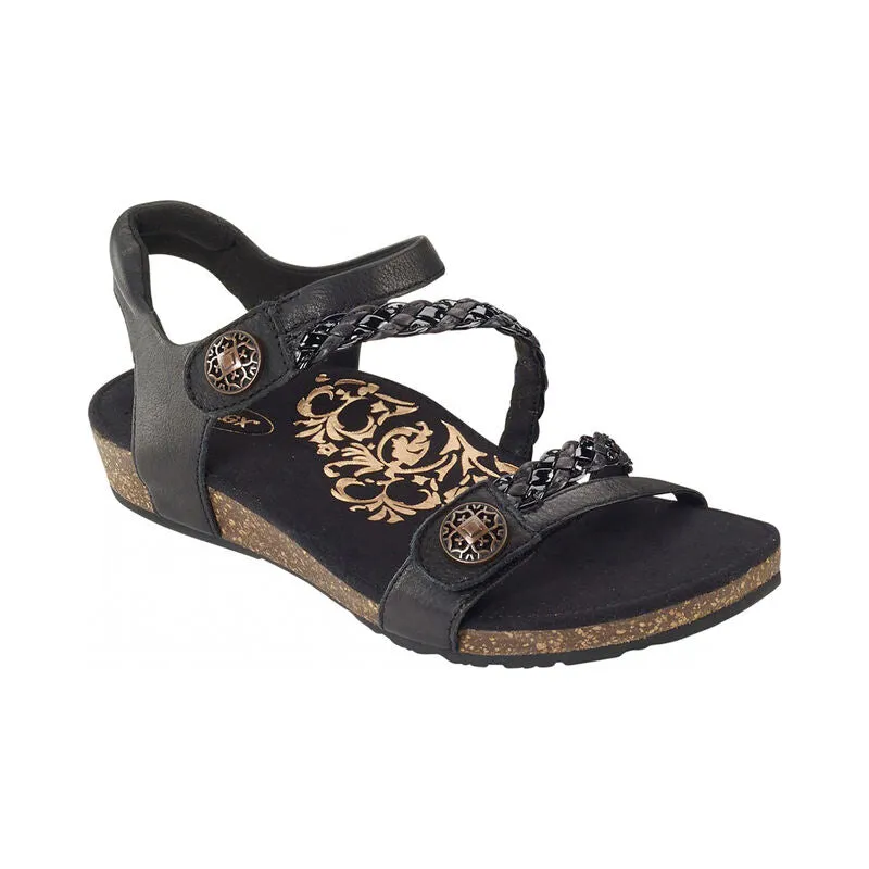 Aetrex Jillian Braided Quarter Strap Sandal in Silver, Walnut, Ivory, Black & Cork