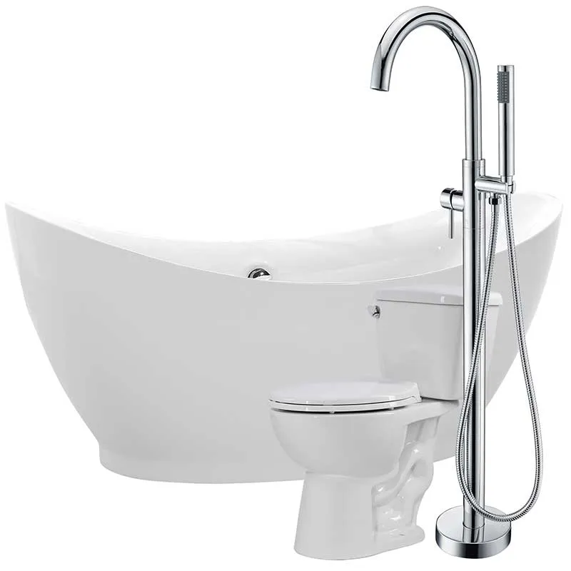 Anzzi Reginald 68 in. Acrylic Soaking Bathtub with Kros Faucet and Cavalier 1.28 GPF Toilet