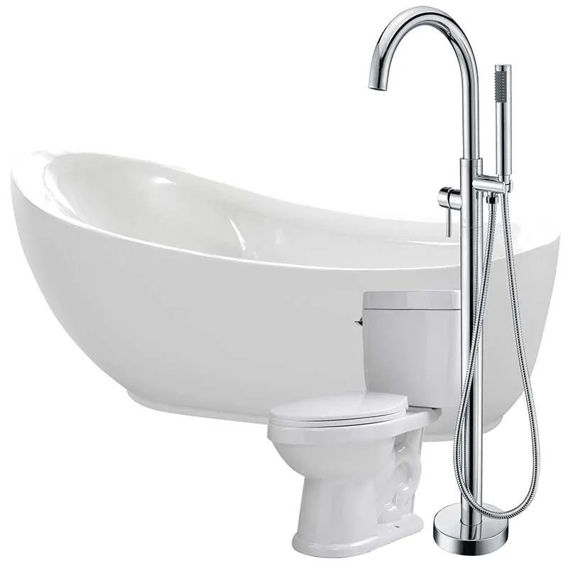 Anzzi Talyah 71 in. Acrylic Flatbottom Non-Whirlpool Bathtub with Kros Faucet and Talos 1.6 GPF Toilet