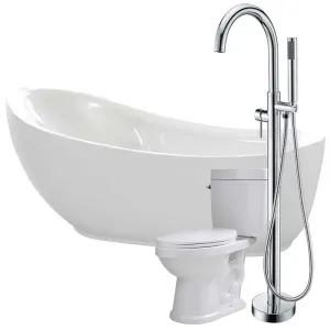 Anzzi Talyah 71 in. Acrylic Flatbottom Non-Whirlpool Bathtub with Kros Faucet and Talos 1.6 GPF Toilet