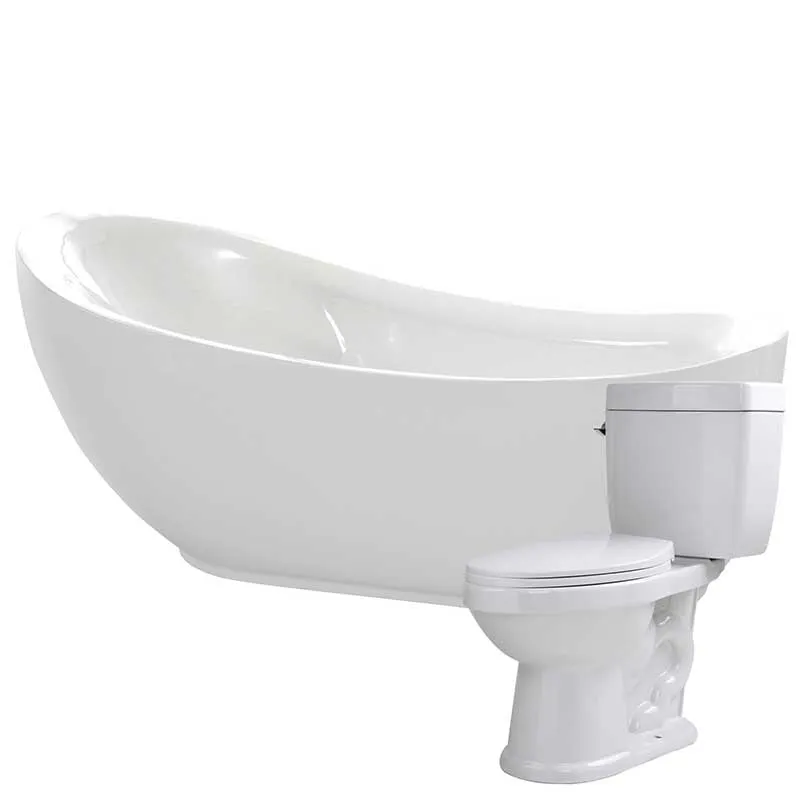 Anzzi Talyah 71 in. Acrylic Soaking Bathtub with Talos 2-piece 1.6 GPF Single Flush Toilet