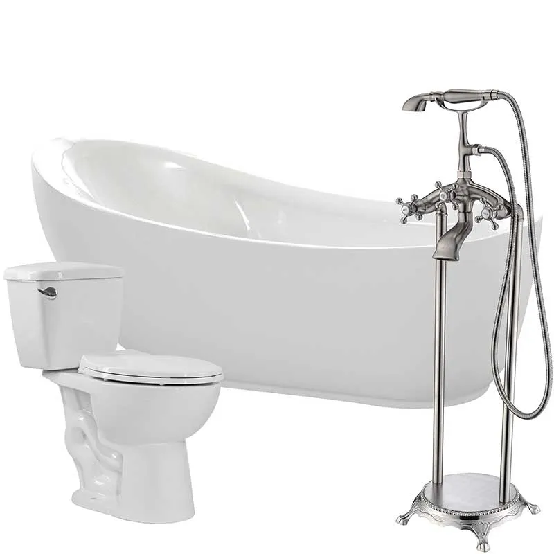 Anzzi Talyah 71 in. Acrylic Soaking Bathtub with Tugela Faucet and Cavalier 1.28 GPF Toilet