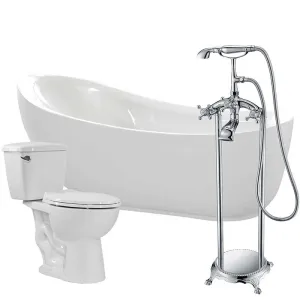 Anzzi Talyah 71 in. Acrylic Soaking Bathtub with Tugela Faucet and Cavalier 1.28 GPF Toilet