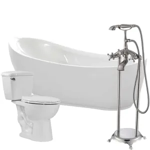 Anzzi Talyah 71 in. Acrylic Soaking Bathtub with Tugela Faucet and Cavalier 1.28 GPF Toilet