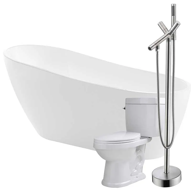 Anzzi Trend 67 in. Acrylic Flatbottom Non-Whirlpool Bathtub with Havasu Faucet and Talos 1.6 GPF Toilet