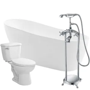 Anzzi Trend 67 in. Acrylic Flatbottom Non-Whirlpool Bathtub with Tugela Faucet and Kame 1.28 GPF Toilet