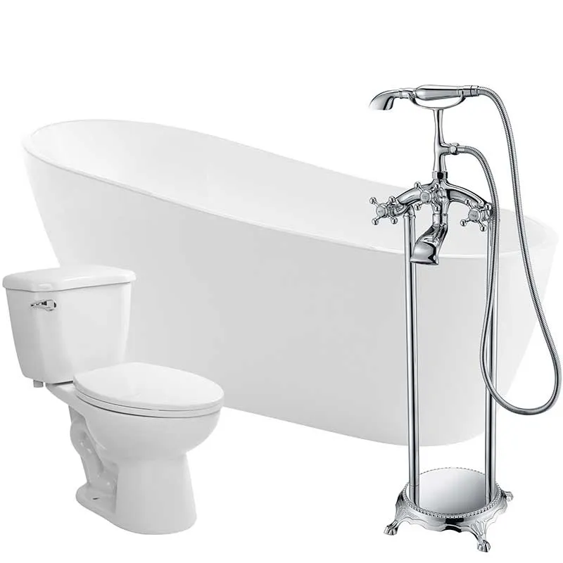 Anzzi Trend 67 in. Acrylic Flatbottom Non-Whirlpool Bathtub with Tugela Faucet and Kame 1.28 GPF Toilet