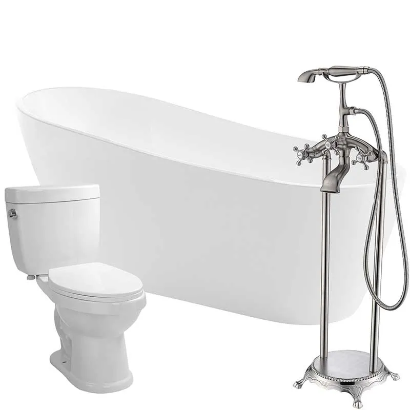 Anzzi Trend 67 in. Acrylic Flatbottom Non-Whirlpool Bathtub with Tugela Faucet and Talos 1.6 GPF Toilet