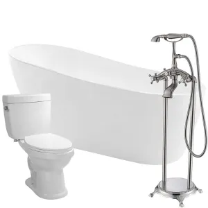 Anzzi Trend 67 in. Acrylic Flatbottom Non-Whirlpool Bathtub with Tugela Faucet and Talos 1.6 GPF Toilet