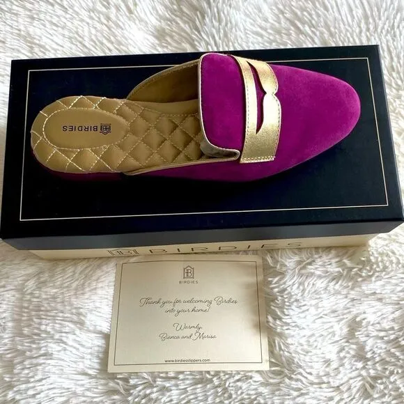 Birdies Loafer NEW IN BOX Slippers Phoebe Velvet Slip On Berry Gold Size 6.5