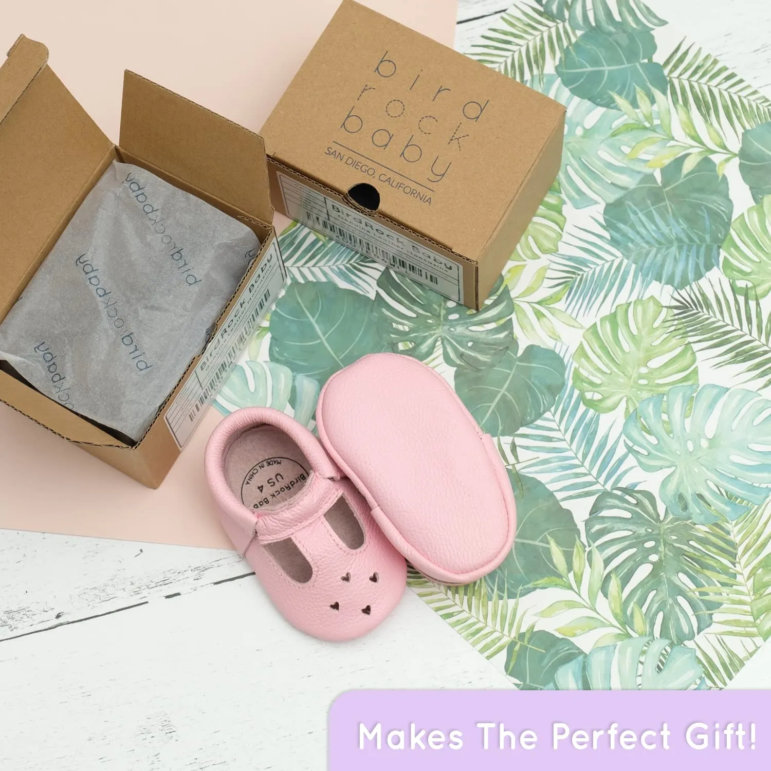BirdRock Baby Mary Jane Moccasins - Genuine Leather Soft Sole Baby Girl Shoes for Newborns, Infants, Babies, and Toddlers (Pearl White, US 4)