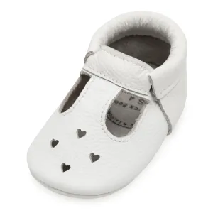 BirdRock Baby Mary Jane Moccasins - Genuine Leather Soft Sole Baby Girl Shoes for Newborns, Infants, Babies, and Toddlers (Pearl White, US 4)
