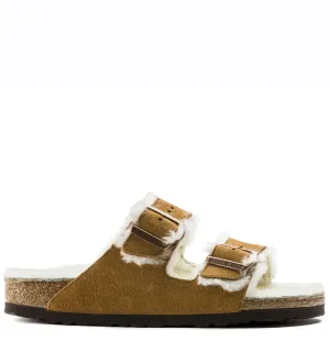 Birkenstock Arizona Shearling Suede Leather Narrow Fit Mink
