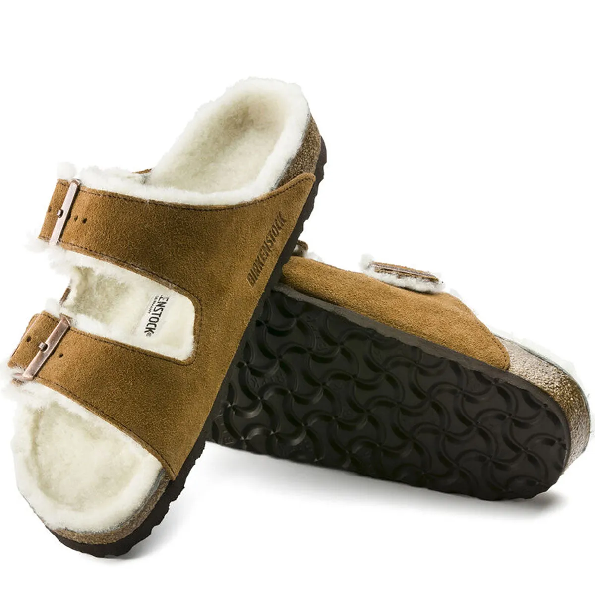 Birkenstock Arizona Shearling Suede Leather Narrow Fit Mink