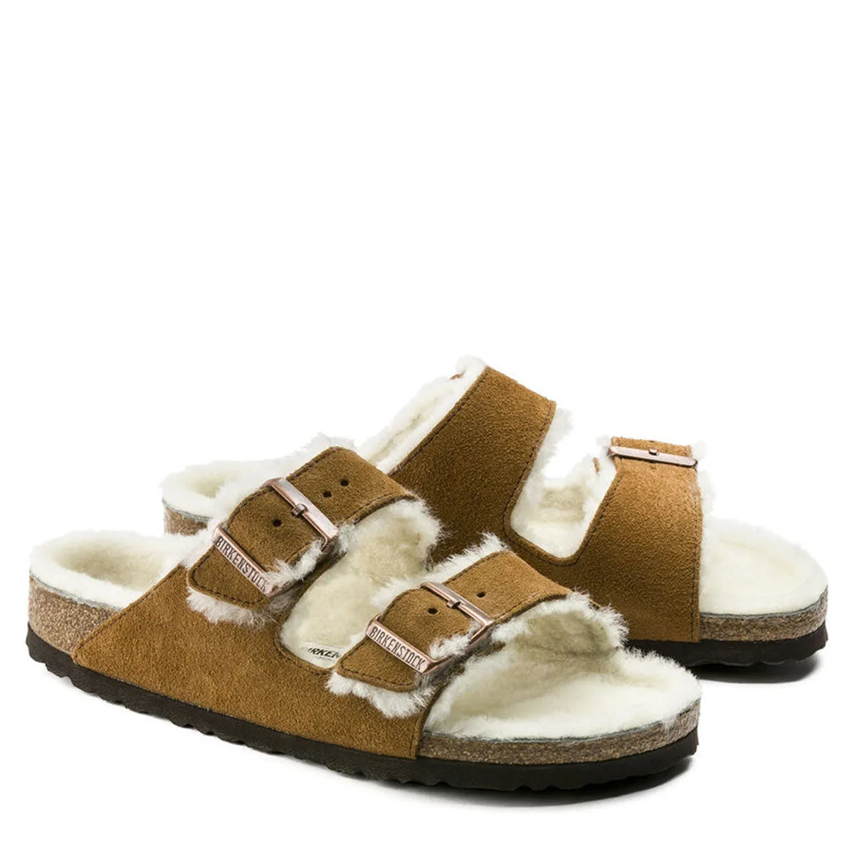 Birkenstock Arizona Shearling Suede Leather Narrow Fit Mink