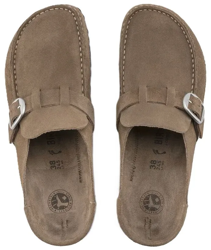 Birkenstock Buckley Clog - Gray Taupe Suede Leather | Comfortable Cork Footbed
