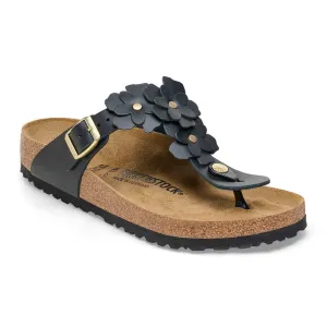 Birkenstock Gizeh Flowers in White & Black Leather