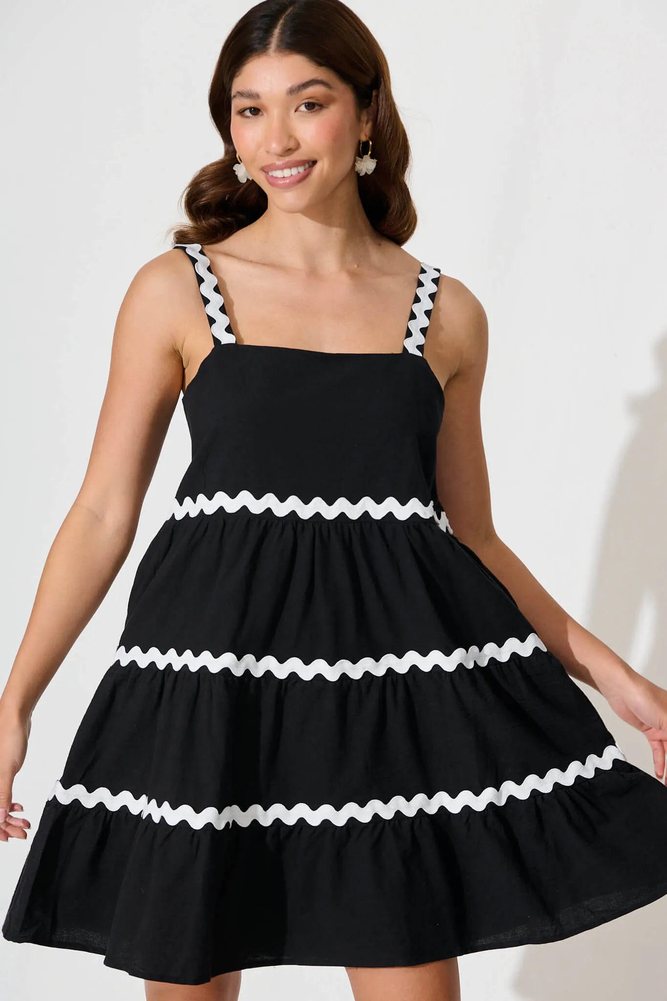 Black White Trim Sundress in Cotton
