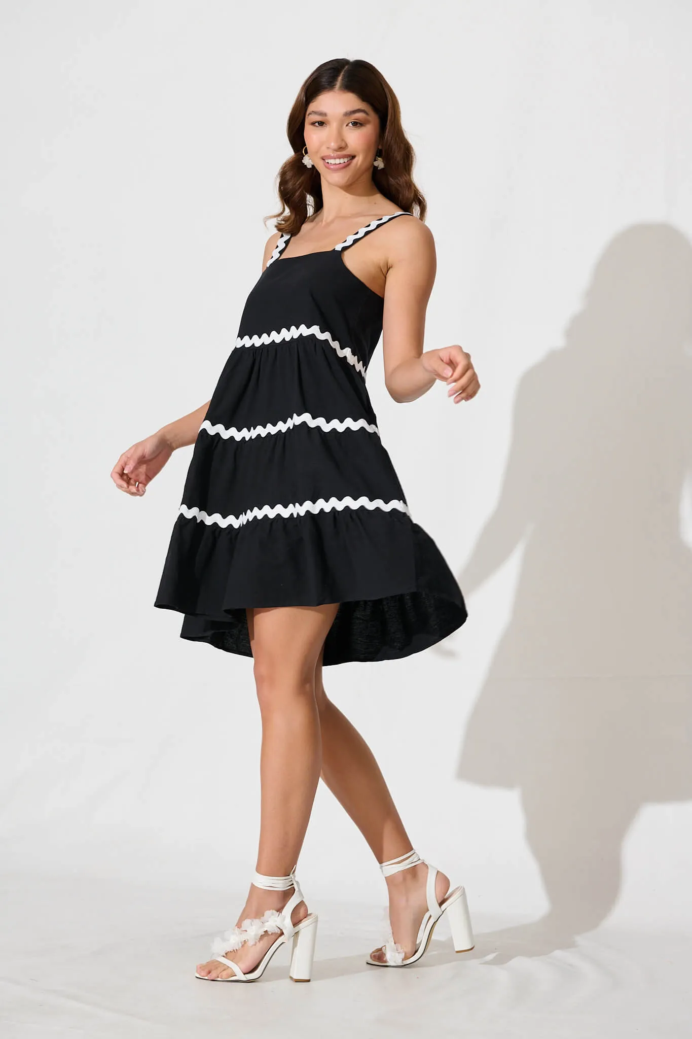 Black White Trim Sundress in Cotton