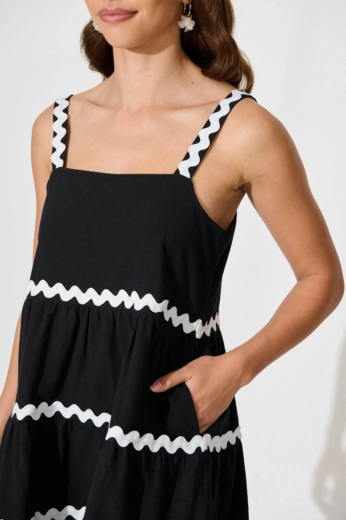 Black White Trim Sundress in Cotton