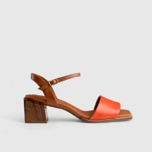 Block Heel Court Sandal Brown/Orange 10804