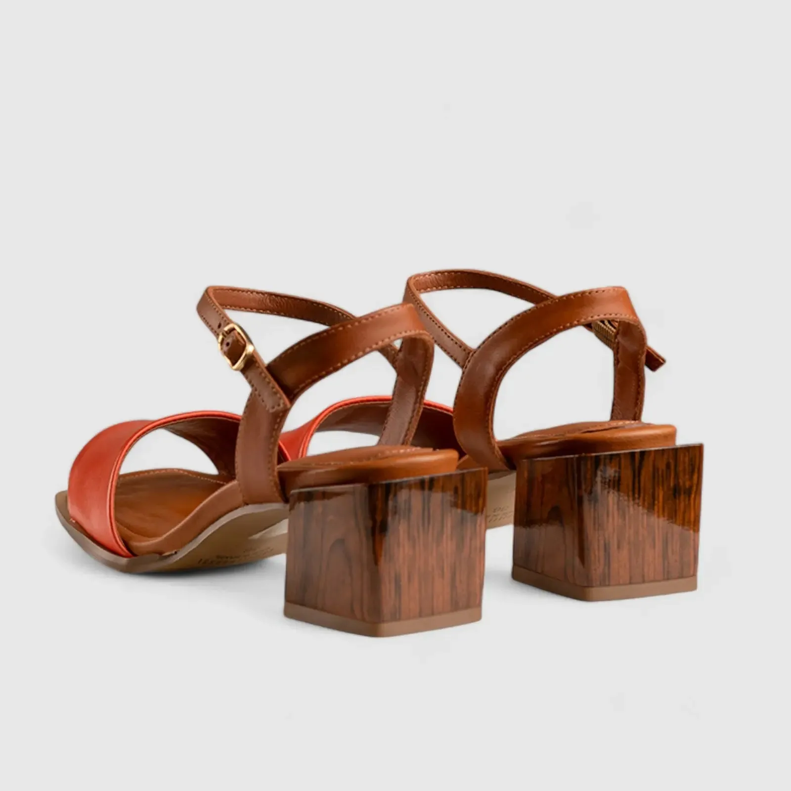 Block Heel Court Sandal Brown/Orange 10804