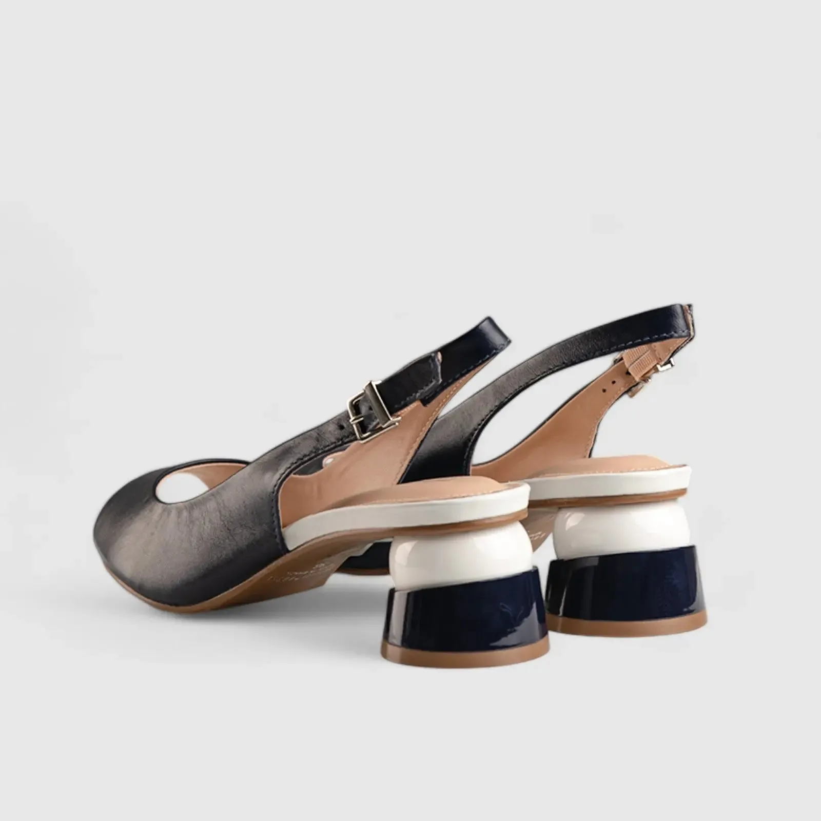 Block Heel Leather Sandal Blue 7059