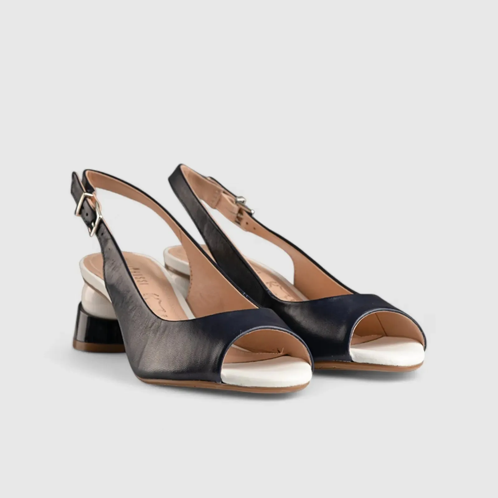 Block Heel Leather Sandal Blue 7059