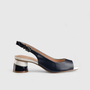 Block Heel Leather Sandal Blue 7059