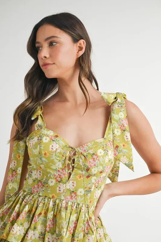 Bloomie Floral Shoulder Tie Layered Mini Dress