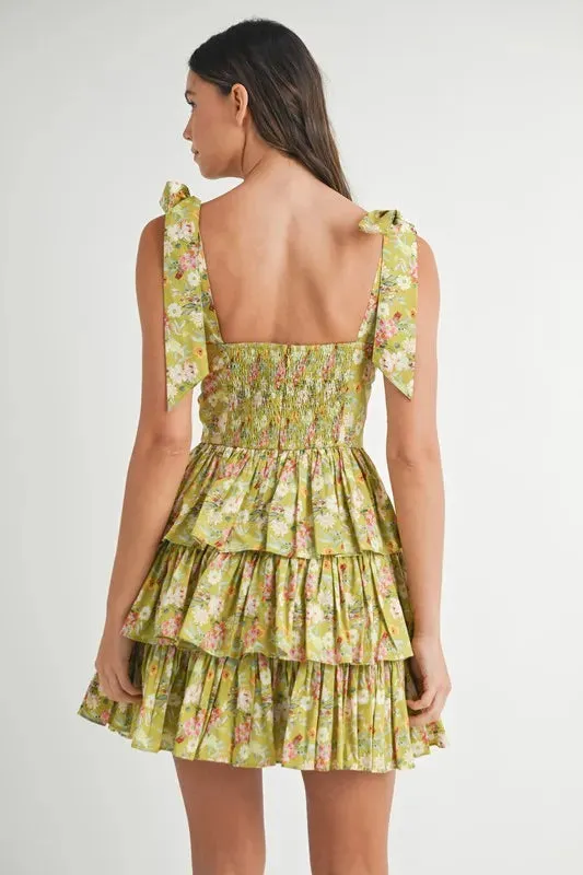 Bloomie Floral Shoulder Tie Layered Mini Dress