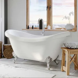 Cambridge Plumbing Acrylic Double Ended Clawfoot Bathtub 68" X 28" with no Faucet Drillings and Complete Polished Chrome Plumbing Package