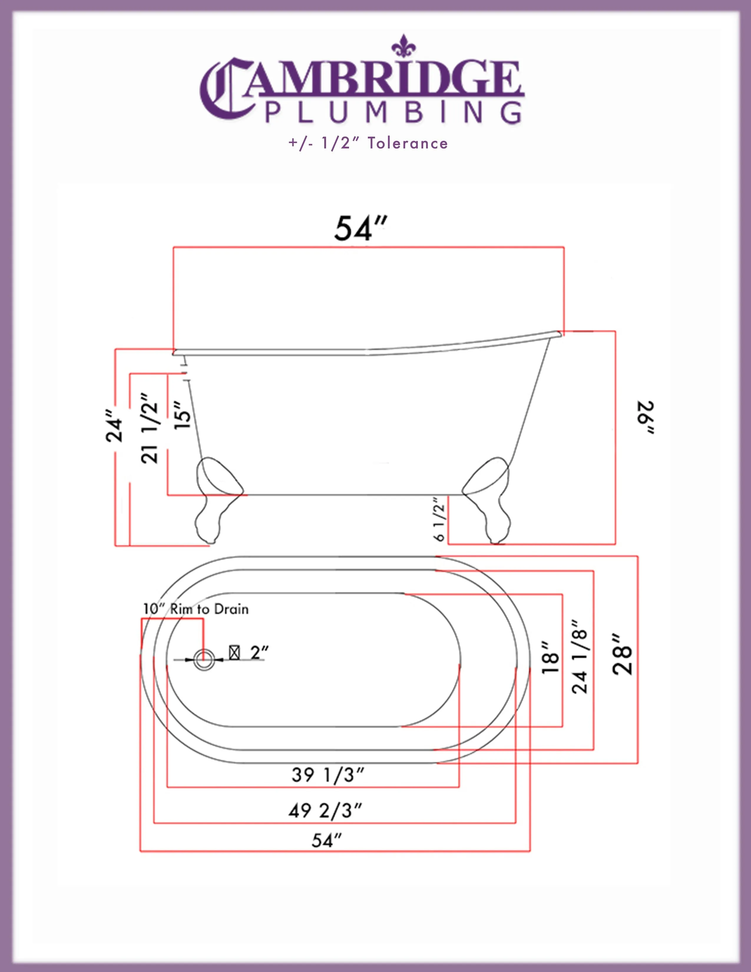 Cambridge Plumbing Cast Iron Swedish Slipper Tub 54" X 30" with no Faucet Drillings and Complete Polished Chrome Modern Freestanding Tub Filler with Hand Held Shower Assembly Plumbing Package