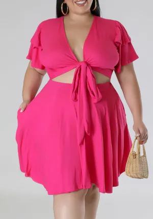 Chic Ruffle-Sleeve Tie-Front Two-Piece Skirt Set with Pockets