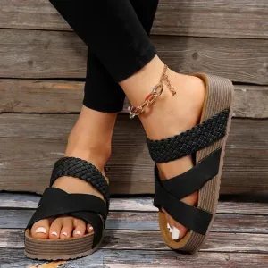 Crisscross Platform Sandals | Woven Detail | Comfortable & Stylish