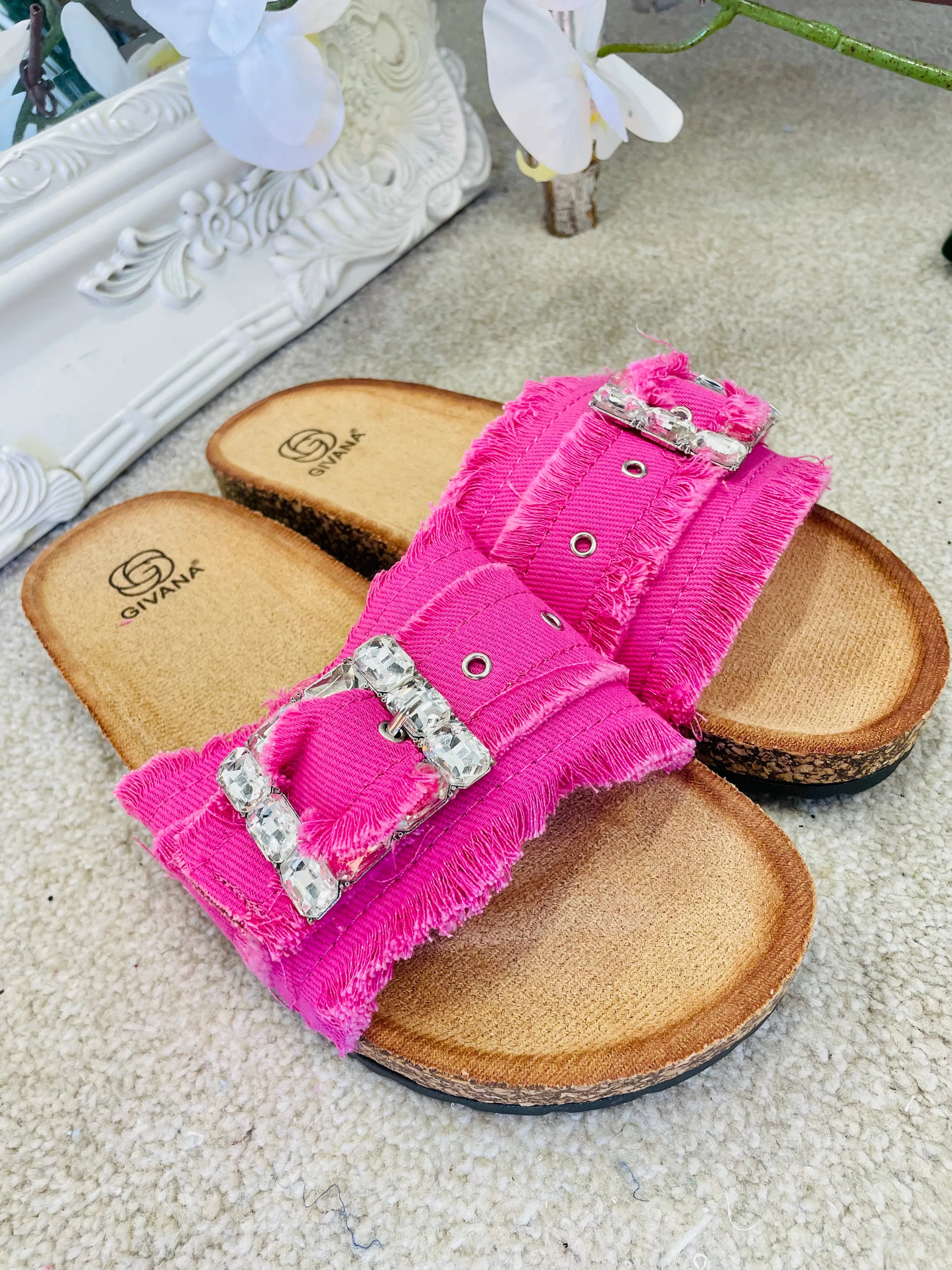 DENIM DIAMANTE SLIDERS ( 9605 ) - 2 colours