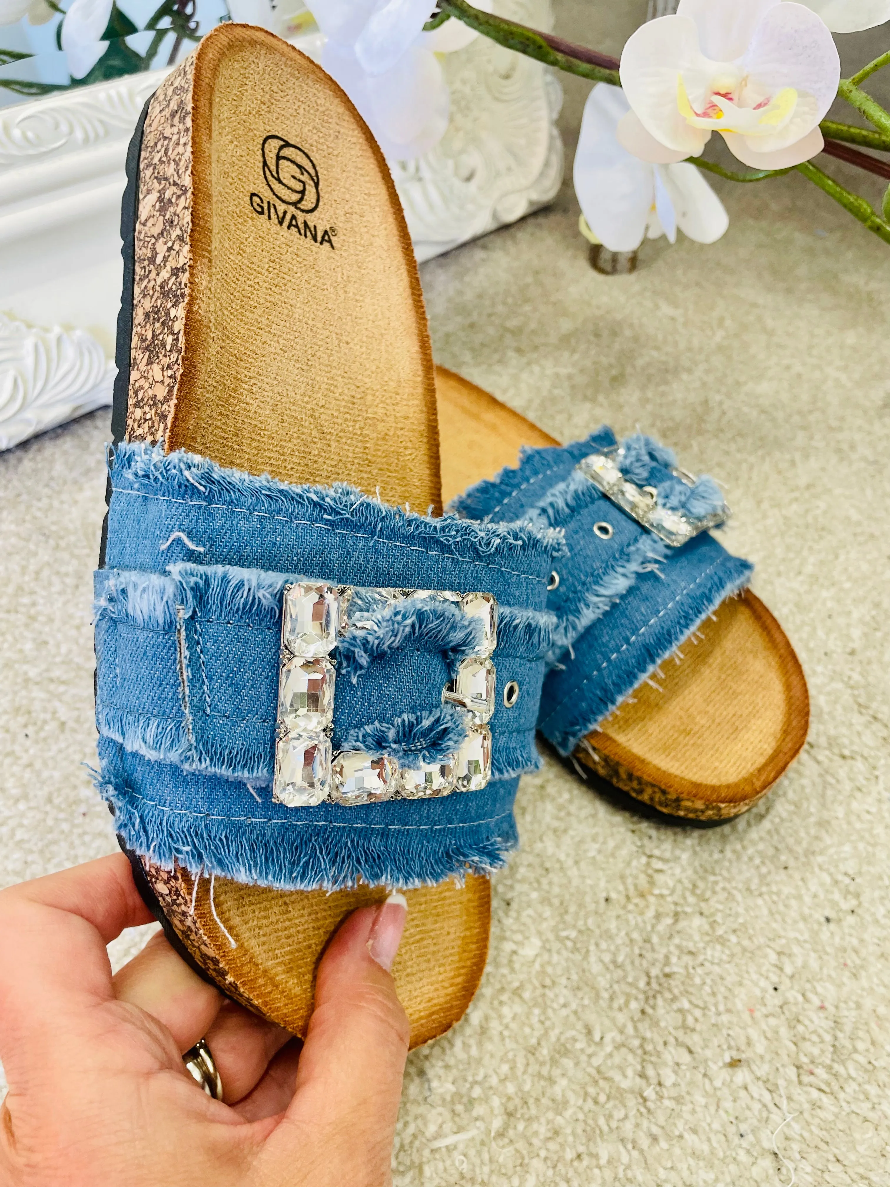 DENIM DIAMANTE SLIDERS ( 9605 ) - 2 colours