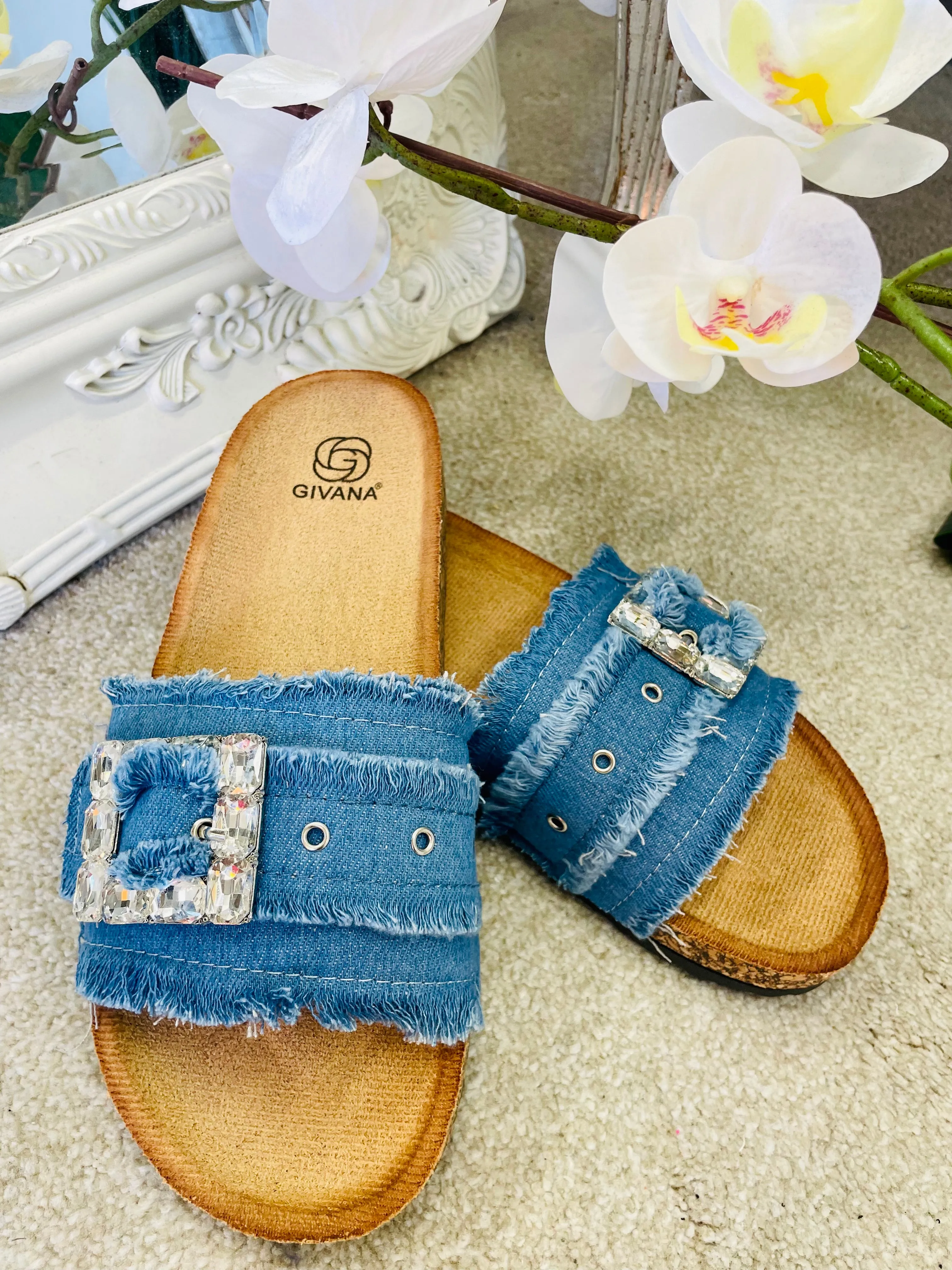 DENIM DIAMANTE SLIDERS ( 9605 ) - 2 colours