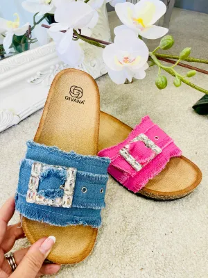 DENIM DIAMANTE SLIDERS ( 9605 ) - 2 colours