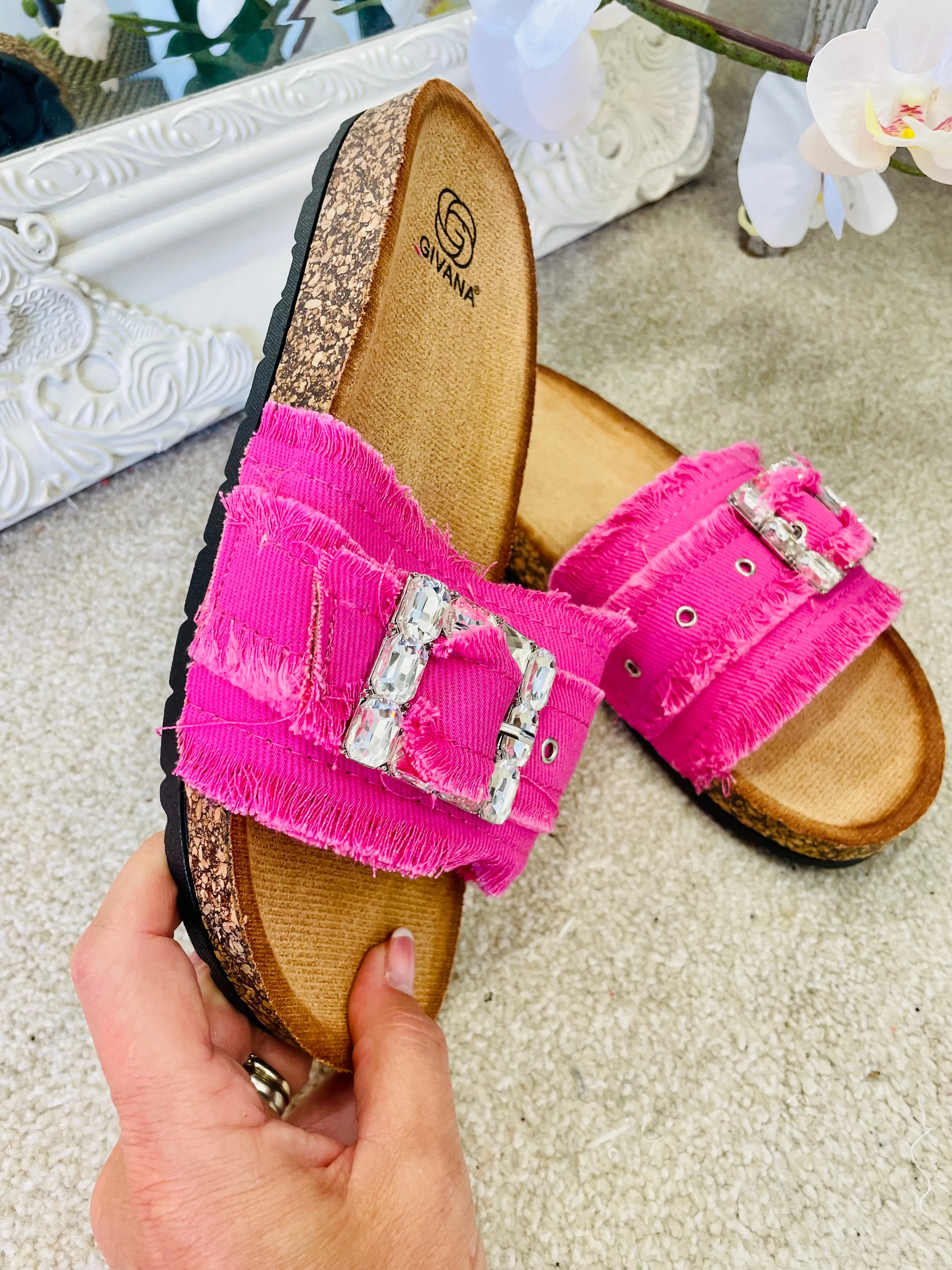 DENIM DIAMANTE SLIDERS ( 9605 ) - 2 colours