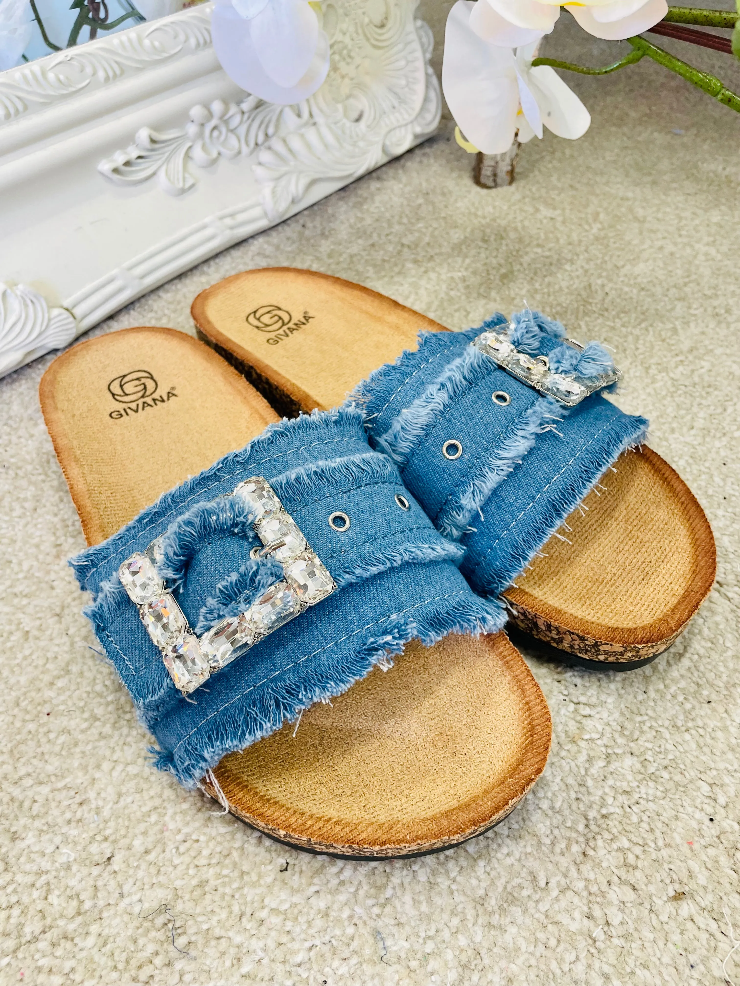 DENIM DIAMANTE SLIDERS ( 9605 ) - 2 colours